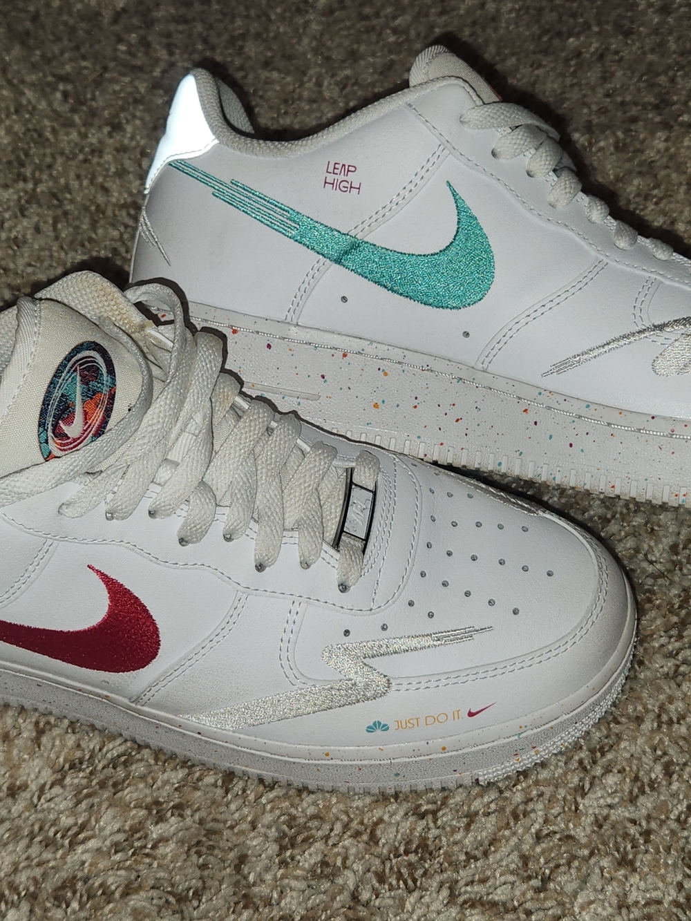 Nike White Air Force 1 Low with Multicolor Swooshes - Picture 2 of 6